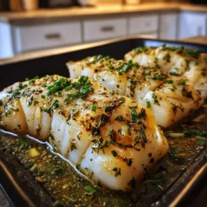 Easy garlic herb butter baked haddock dish on a plate