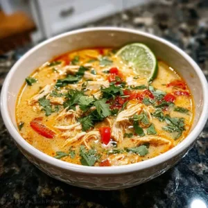 Easy Thai Coconut Chicken Soup 2 Bowl of easy Thai Coconut Chicken Soup garnished with herbs and lime