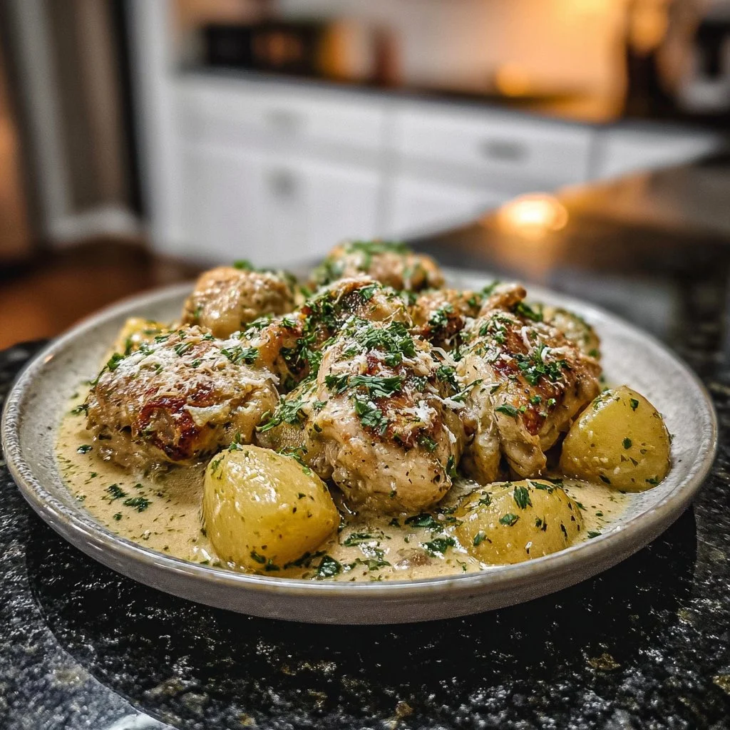 Garlic Parmesan Crockpot Chicken and Potatoes