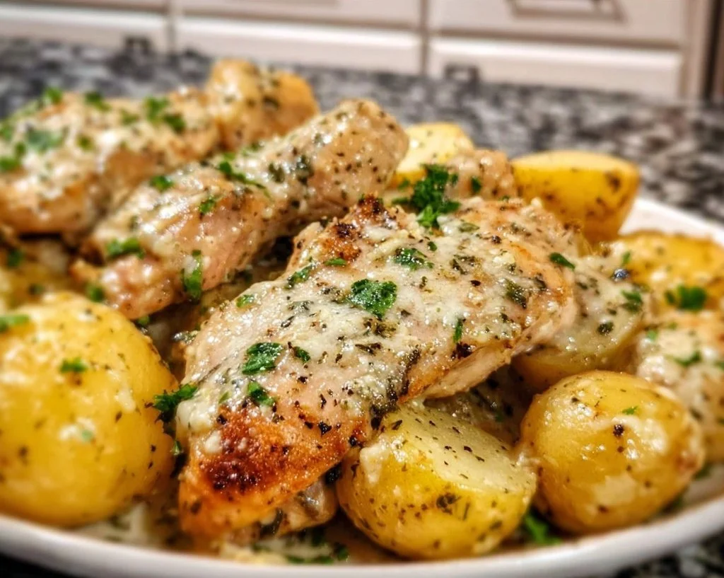 Garlic Parmesan Crockpot Chicken and Potatoes