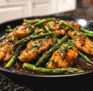 Honey Garlic Chicken with Asparagus 2 Delicious Honey Garlic Chicken served with vibrant asparagus on a plate