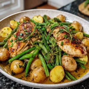 Honey mustard chicken served with vibrant spring vegetables on a plate