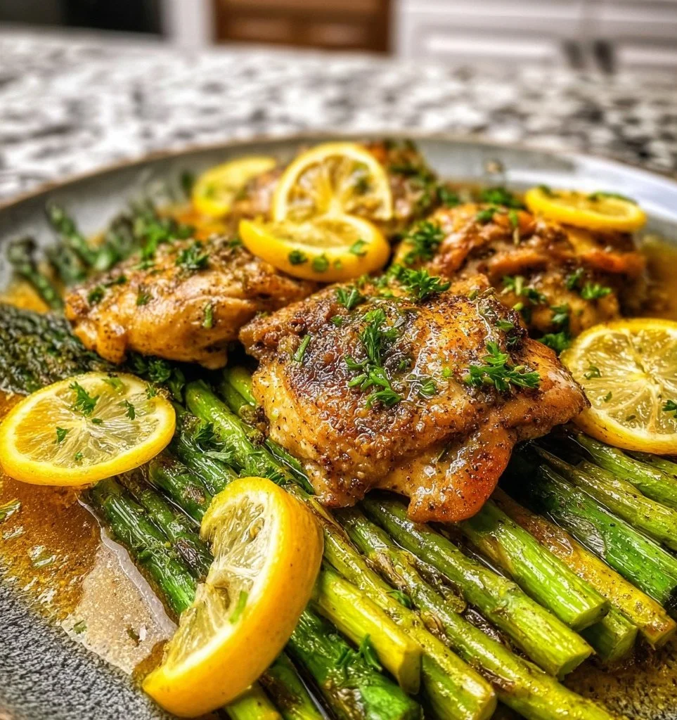Lemon Garlic Chicken Thighs with Asparagus