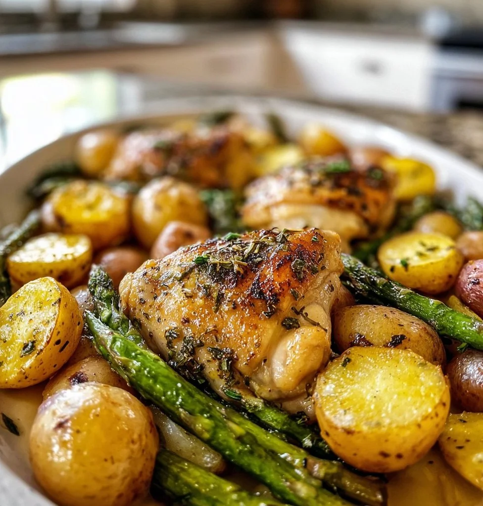 Lemon Herb Chicken Thighs with Asparagus and Potatoes