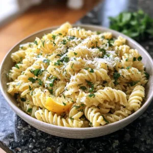 Lemon Parmesan Pasta Salad with fresh herbs and vegetables in a bowl