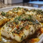 Mediterranean Herb Baked Haddock garnished with herbs and served on a plate