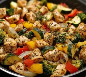Quick and Nutritious Chicken and Vegetable Skillet 2 Healthy chicken skillet with vegetables cooked in a single pan