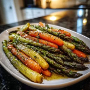 Roasted asparagus and carrots drizzled with olive oil and seasoned to perfection.