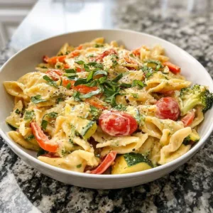 Spring Pasta 2 A bowl of colorful Spring Pasta with fresh vegetables and herbs.