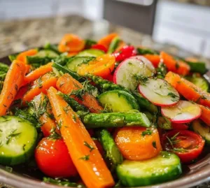 Vibrant spiralized vegetable salad with fresh ingredients and colorful presentation.
