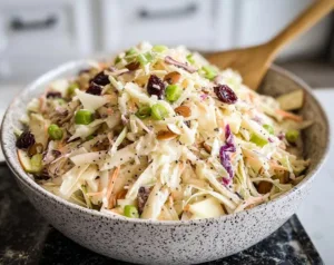 Bowl of fresh Apple Coleslaw with crisp apples and crunchy cabbage