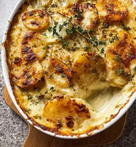 Brie Potato Dauphinoise gratin with creamy layers of potatoes and cheese