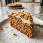 Delicious carrot cake coffee cake with cream cheese frosting and nuts