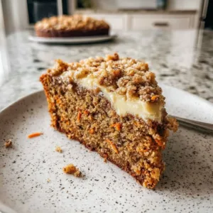 Delicious carrot cake coffee cake with cream cheese frosting and nuts