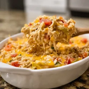 Chicken Fajita Casserole 2 Delicious chicken fajita casserole topped with cheese and peppers