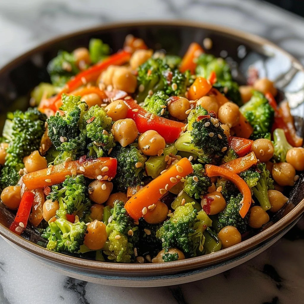 Chickpea Broccoli Stir Fry with Garlic Sauce