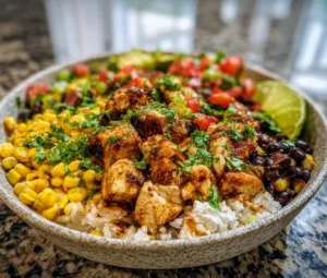 Chipotle Lime Chicken Burrito Bowl with fresh ingredients and vibrant flavors