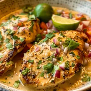 Delicious creamy cilantro lime chicken garnished with fresh cilantro