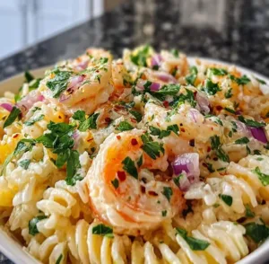 Creamy garlic butter shrimp served on rice with herbs.