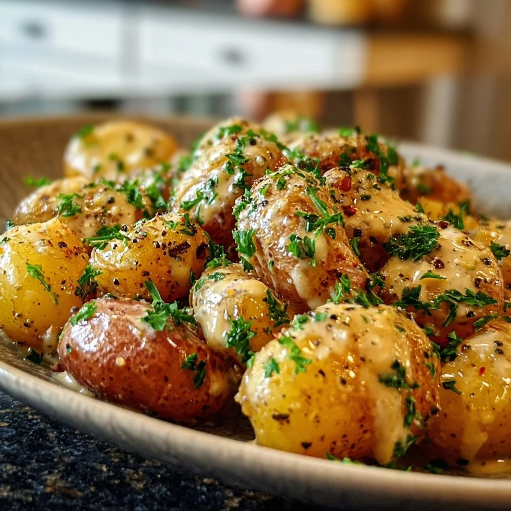 Creamy Garlic Sauce Baby Potatoes