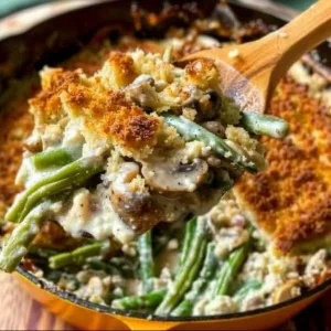 Creamy Green Bean Casserole from Scratch 3 Creamy green bean casserole made from scratch in a baking dish