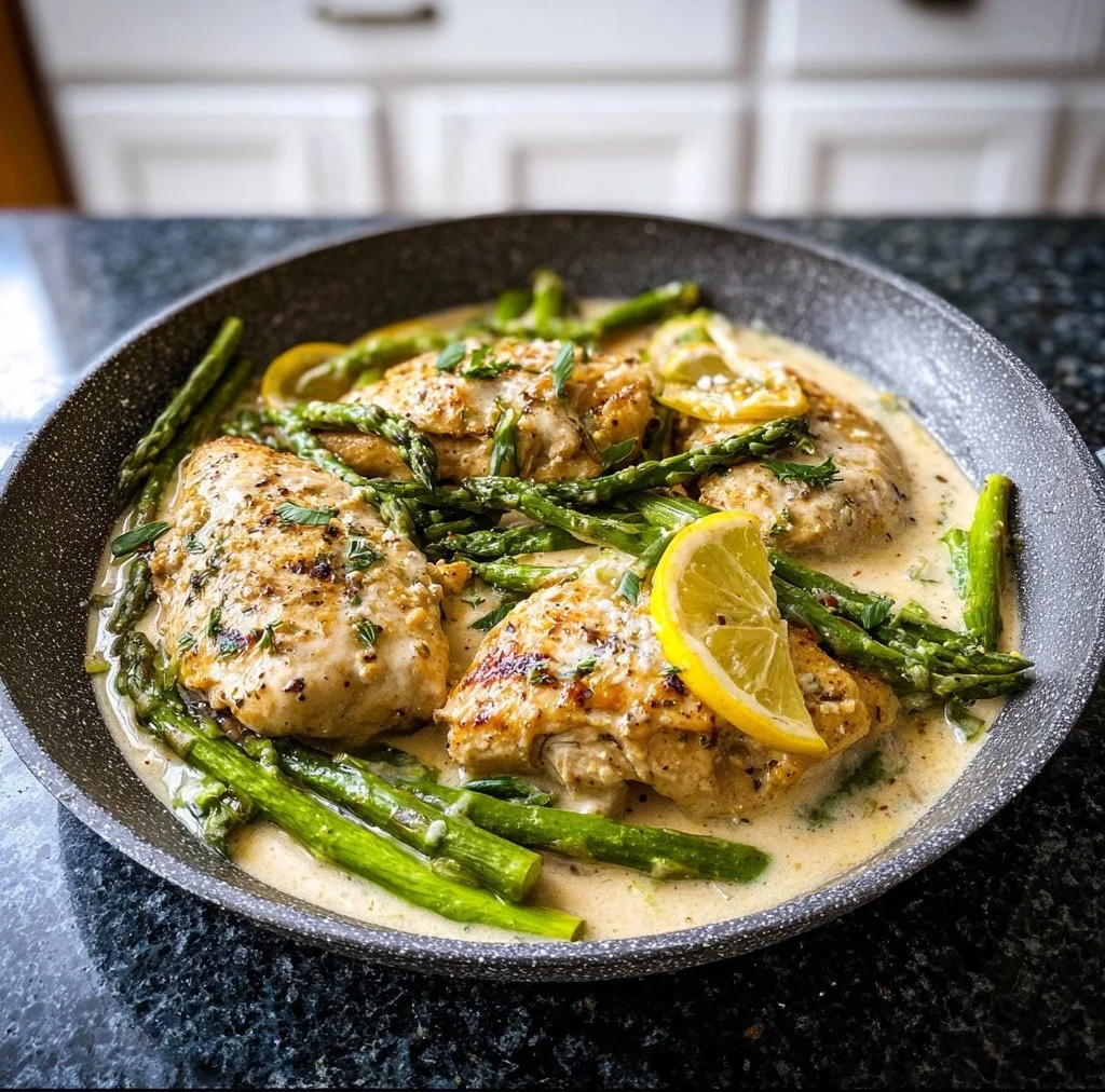 Creamy Lemon Garlic Chicken with Asparagus