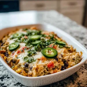 Healthy Salsa Verde Chicken Casserole 2 Healthy Salsa Verde Chicken Casserole topped with fresh ingredients