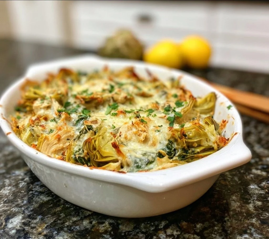 Healthy Spinach Artichoke Chicken Casserole