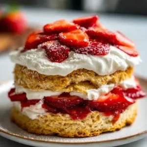 Homemade strawberry shortcake with fresh strawberries and whipped cream