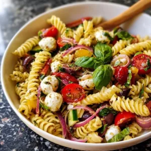 Italian Pasta Salad 3 Delicious Italian pasta salad with colorful vegetables and dressing