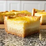 Lemon cheesecake blondie bars topped with a creamy layer of lemon frosting