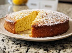 Lemon Olive Oil Cake 3 Lemon Olive Oil Cake with fresh lemon slices on a plate