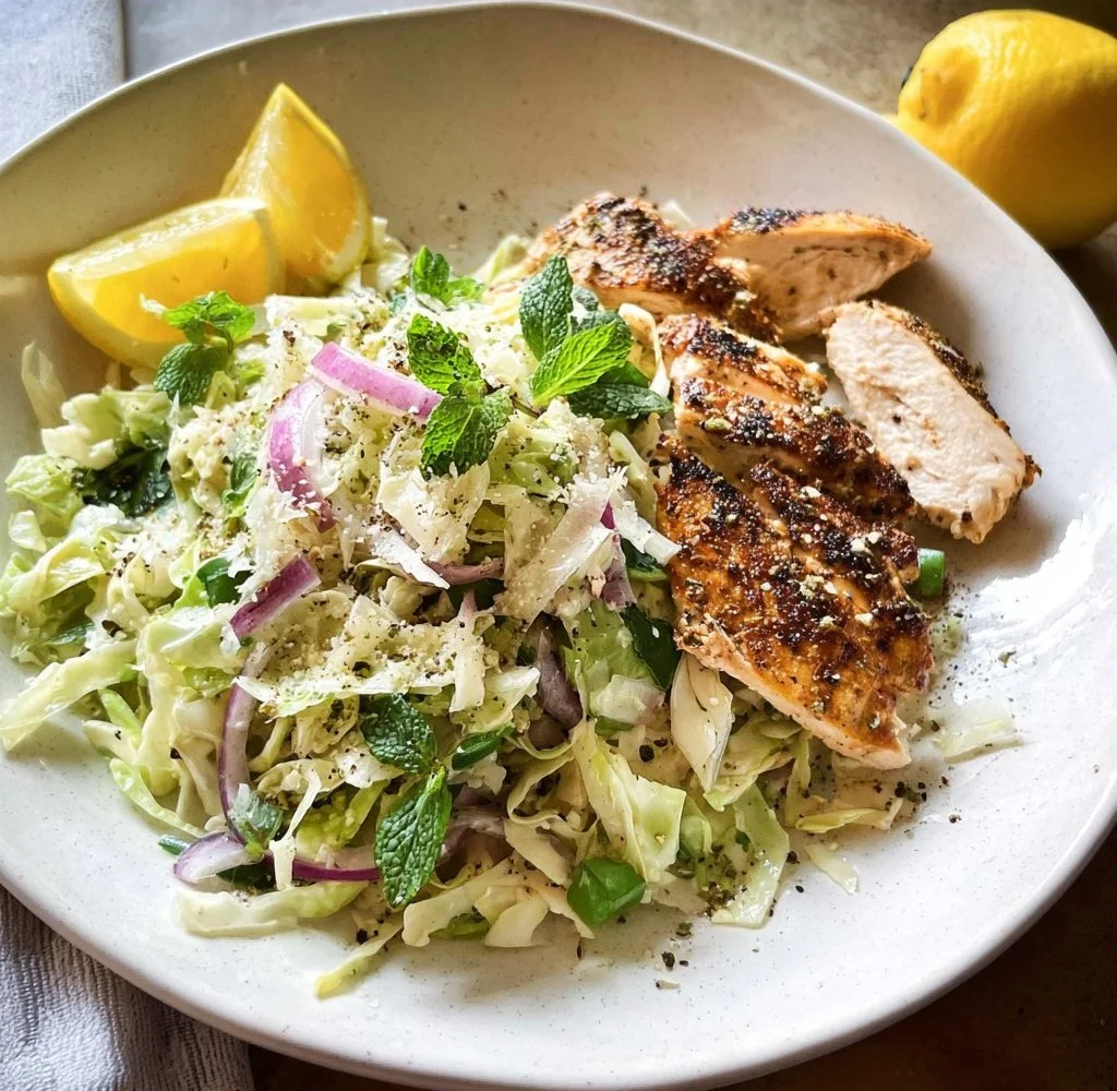 Lemon Parmesan Cabbage Salad with Grilled Chicken