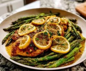 Lemon pepper chicken served with asparagus on a plate