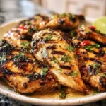 Juicy lime marinated grilled chicken served with fresh herbs