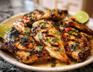 Juicy lime marinated grilled chicken served with fresh herbs