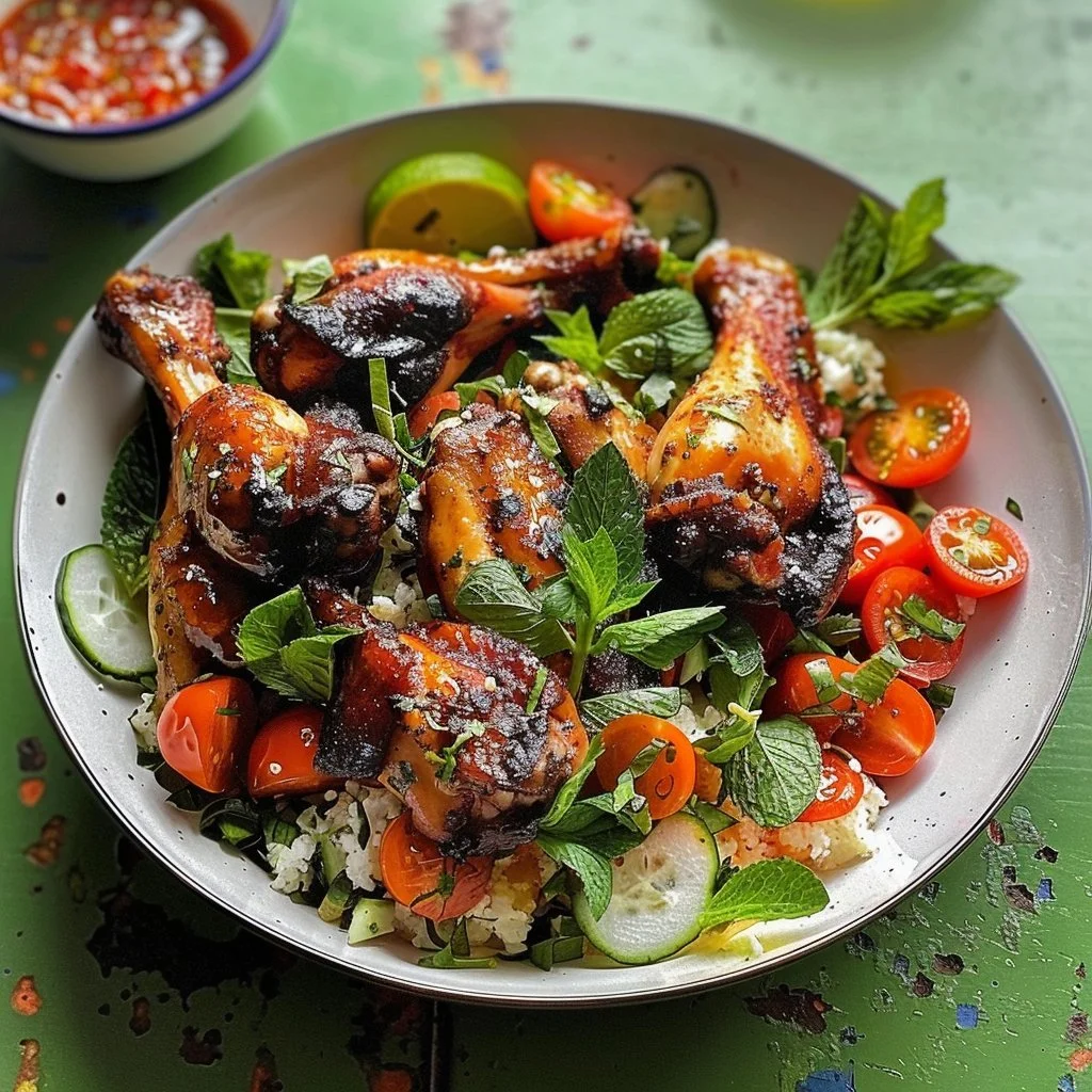 Maple and Harissa Chicken Wings with Tabbouleh
