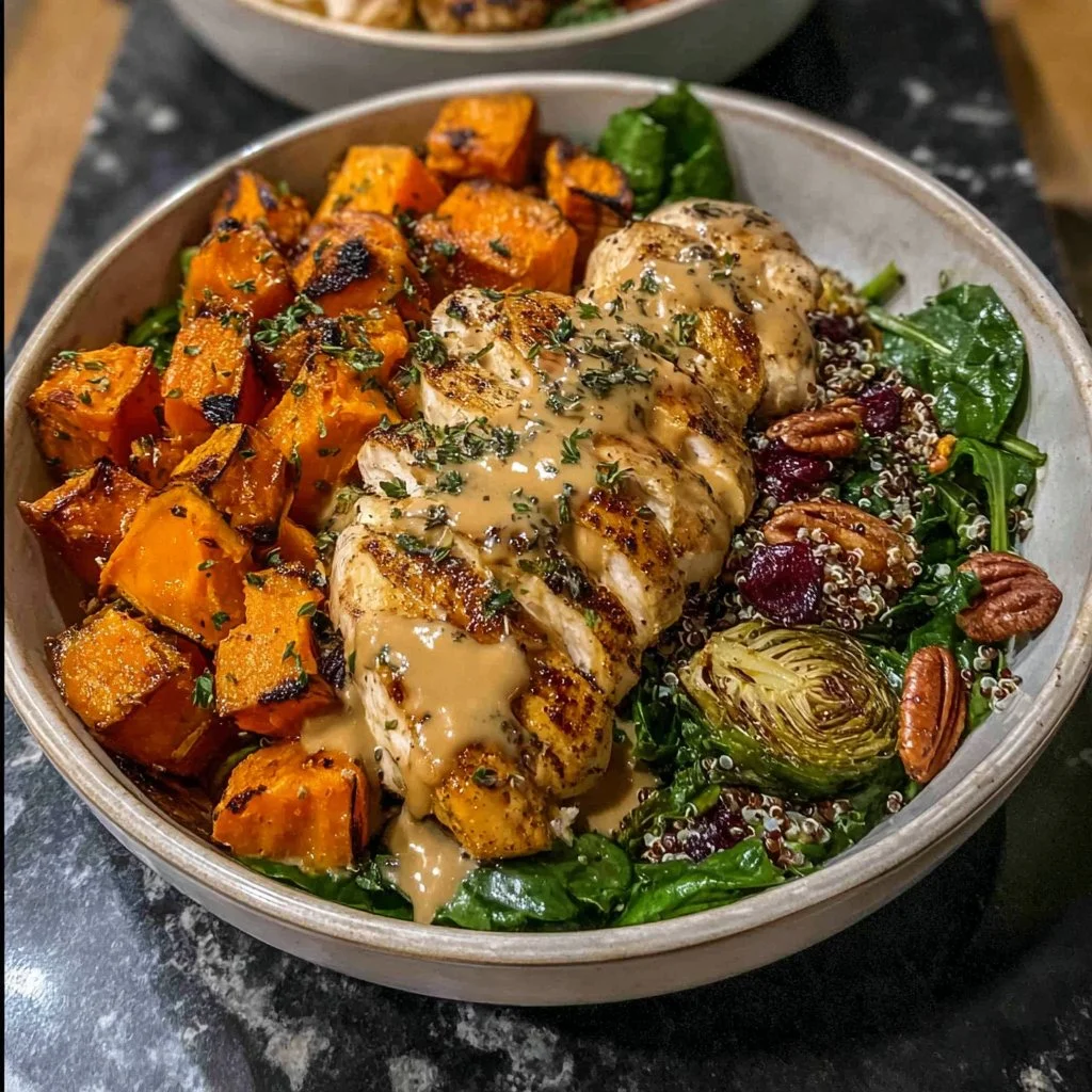 Maple Dijon Chicken Sweet Potato Bowls