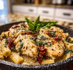 Delicious Marry Me Chicken served with herbs and creamy sauce on a plate