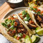 Delicious Mexican grilled chicken tacos served with fresh toppings and garnishes.