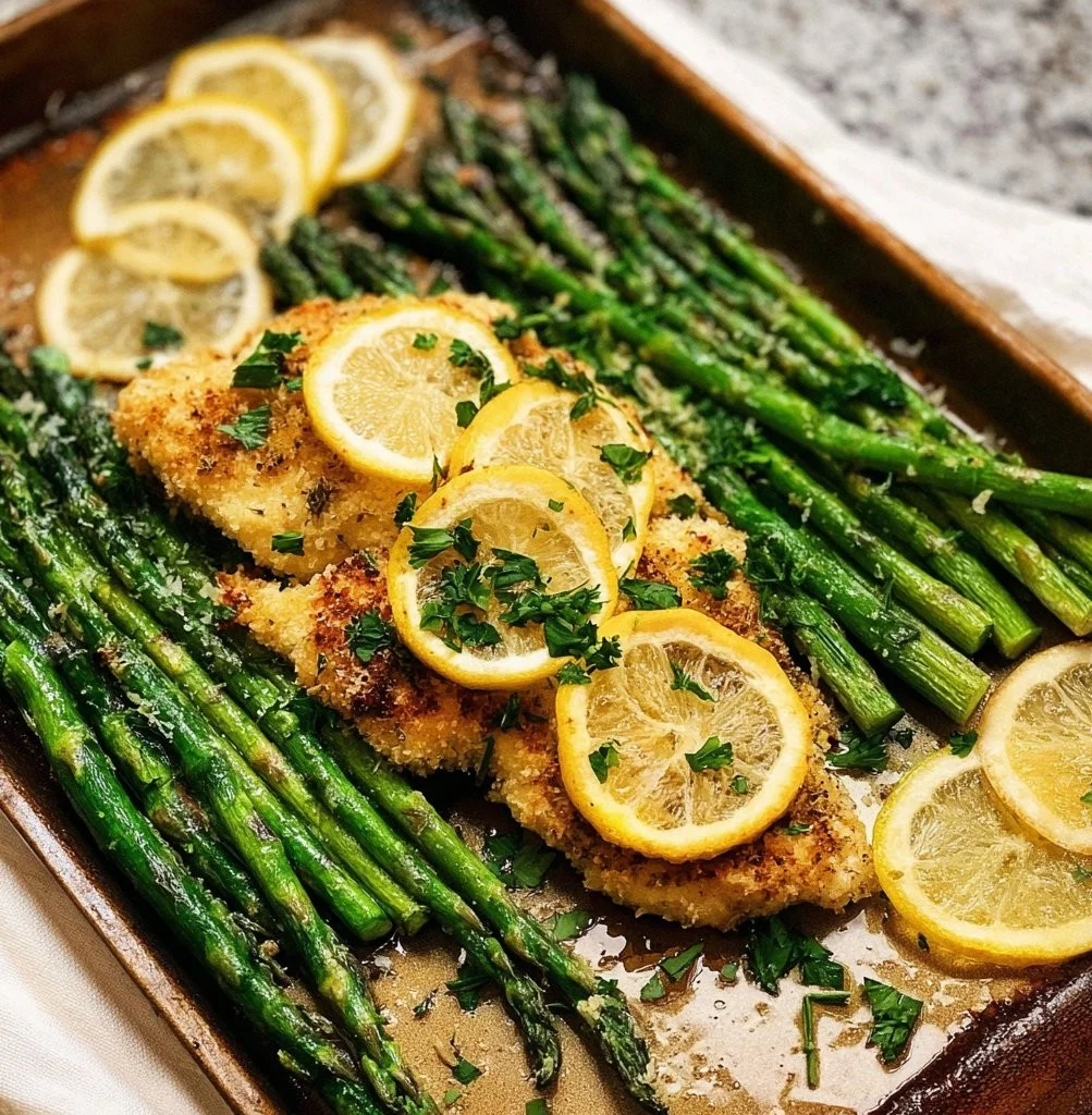 One Pan Lemon Parmesan Chicken and Asparagus