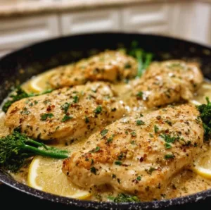 One Skillet Chicken with Lemon Garlic Cream Sauce 3 One skillet chicken with lemon garlic cream sauce ready to serve