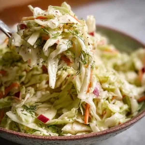 Delicious no mayo coleslaw with fresh vegetables in a vibrant bowl