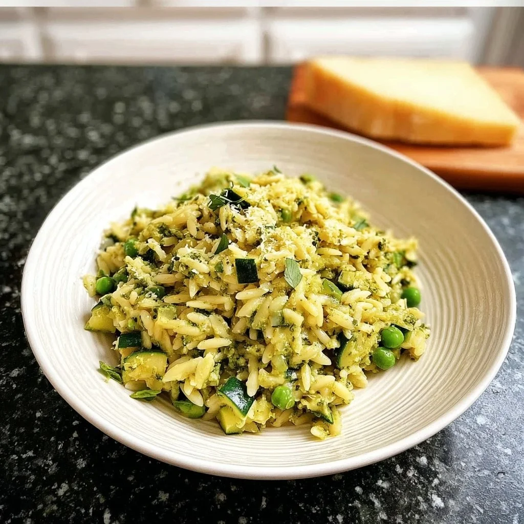 Pea, Zucchini and Pesto Orzo (Risoni)