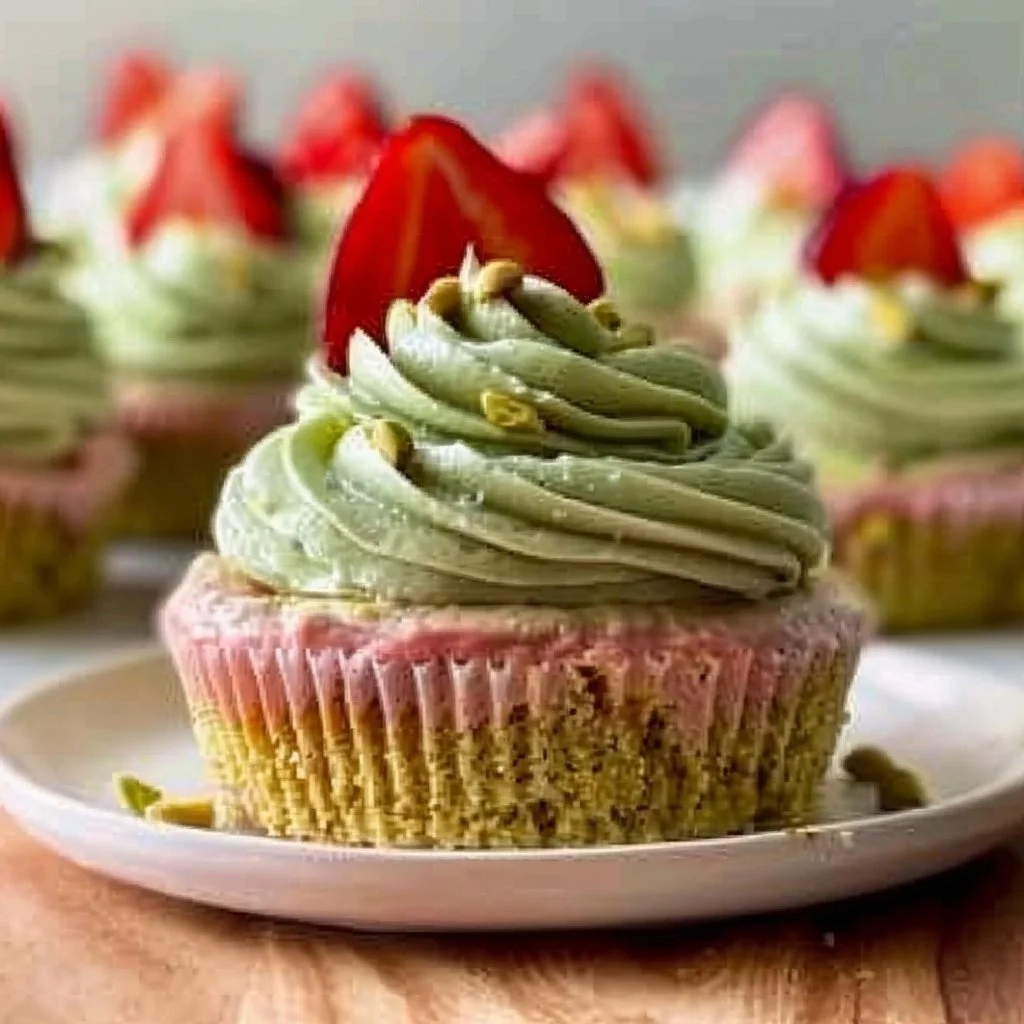Pistachio Cupcakes with Strawberry Buttercream