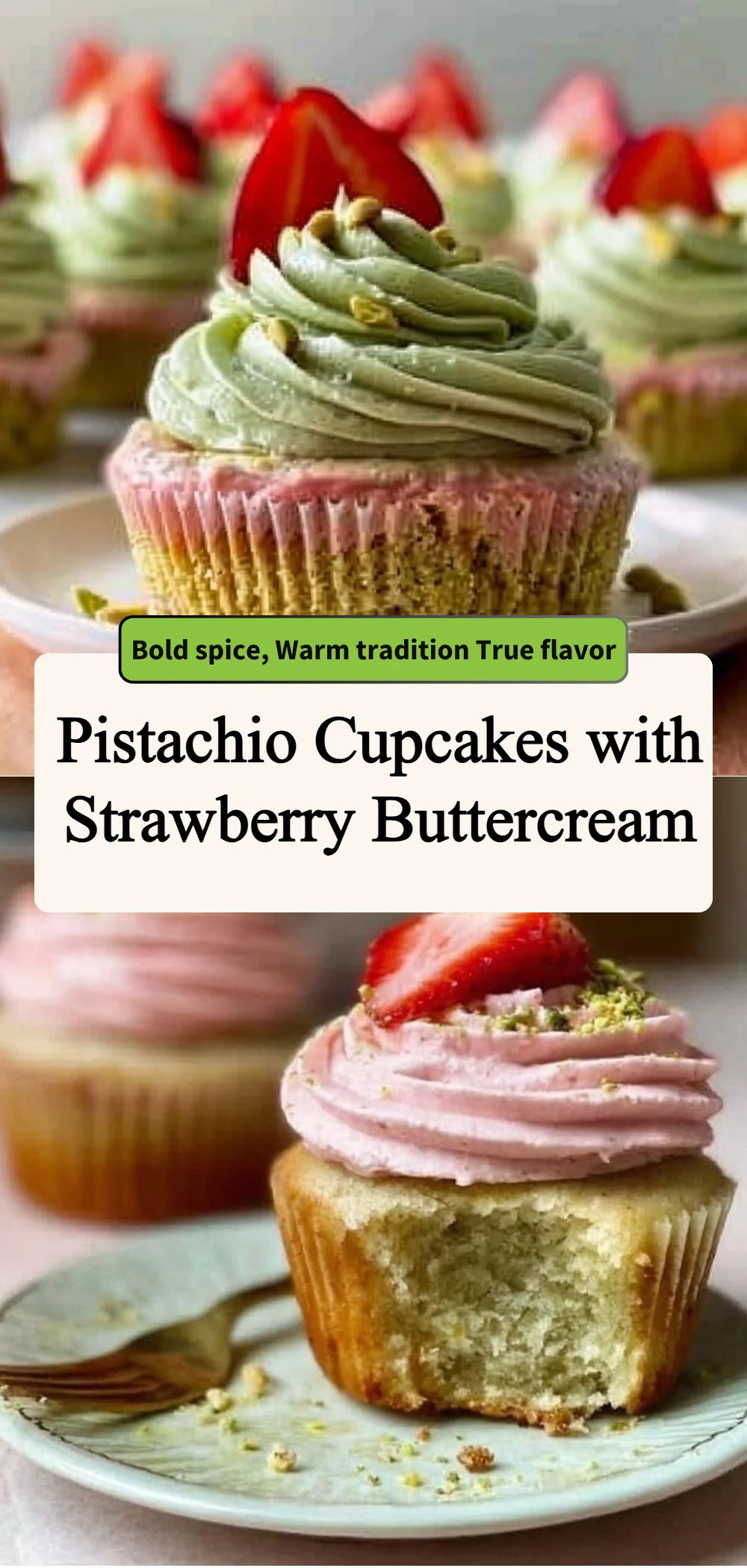 Pistachio Cupcakes with Strawberry Buttercream 4 pistachio cupcakes with strawberry buttercream 2026 04 03 013310