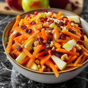 Colorful Apple Cranberry Carrot Salad served in a bowl with fresh ingredients.