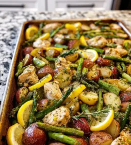 Delicious sheet pan lemon chicken with herbs and vegetables for a quick meal