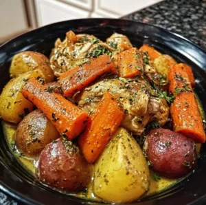 Delicious slow cooker garlic butter chicken served with veggies