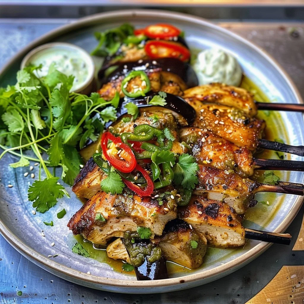 Spiced Chicken and Eggplant Skewers